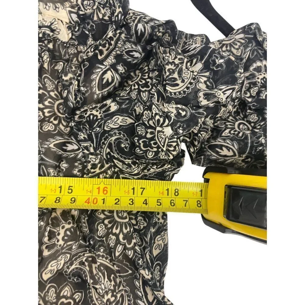 Boden Womens Swing Top UK 14 US 10 Black Paisley Ruffled Cottagecore T1231 NWT